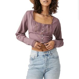 Free People Joi Cotton Cropped Eyelet Blouse, Size M, NWT